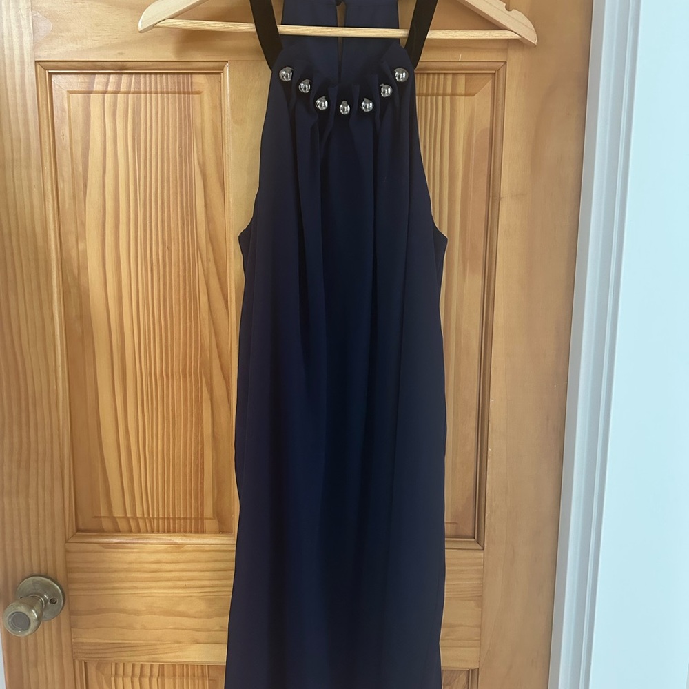 BCBG Navy Embellished Halter Neck Dress